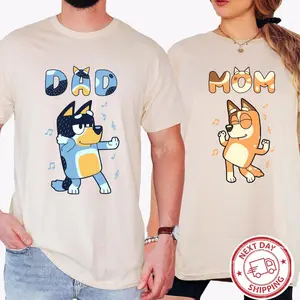 New Mom And Dad T-Shirt, Bluey Mom and Dad Music Shirt, Trend Personalized Bluey Cartoon Parents Shirt, bluey dog, Note: Select