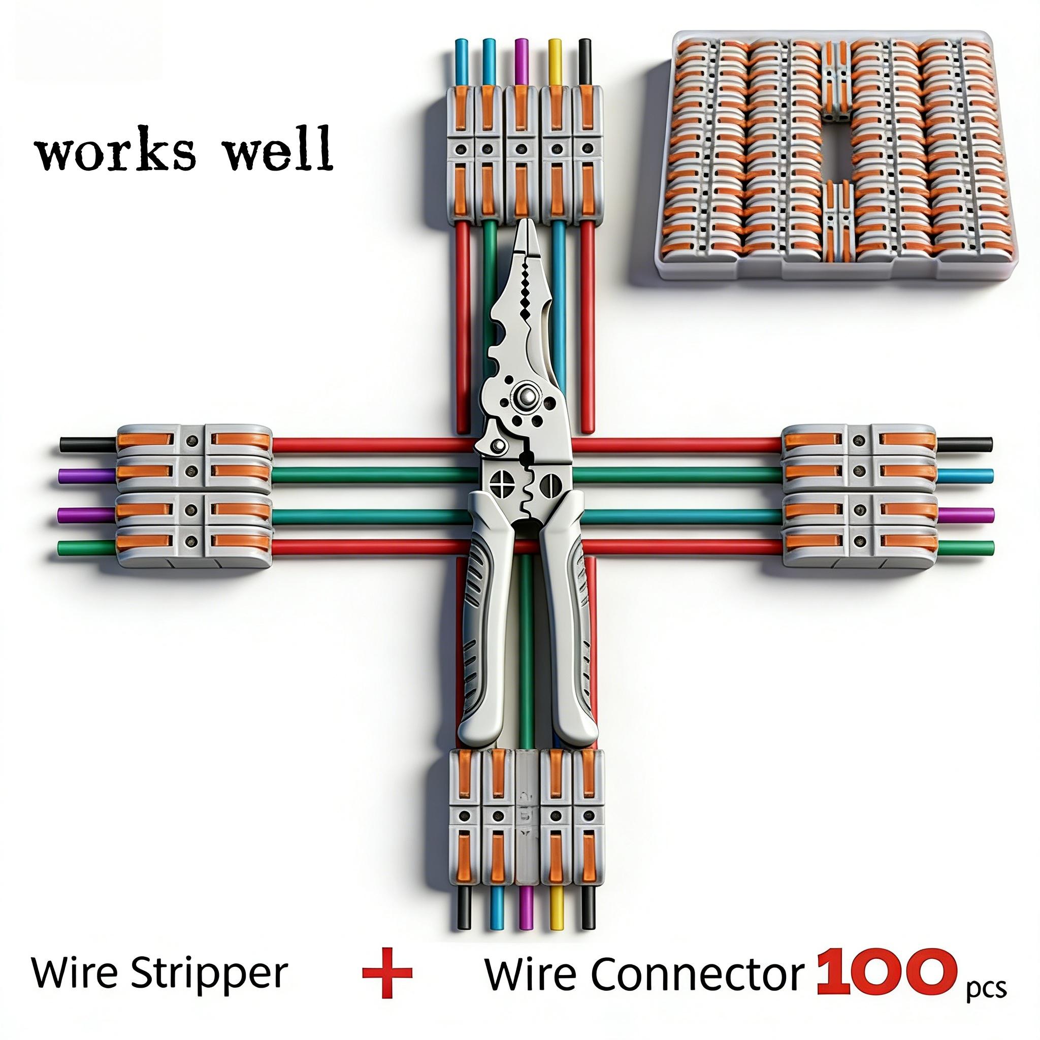 50-100Pcs High Quality Lever Wire Connectors Combo Kit with Wire Stripper Compact Quick Connect Terminals for Automotive Wiring Home Circuit Maintenance DIY Electrician