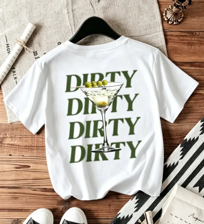 Oversized Dirty Martini Cocktail Graphic T‑Shirt, Unisex 100% Cotton Casual Back Print Tee For Men & Women