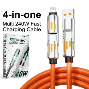 240W SuperFastCharge 4 in 1 Functional USB Type c LiquidSiliconeAluminum Alloy Data Cable