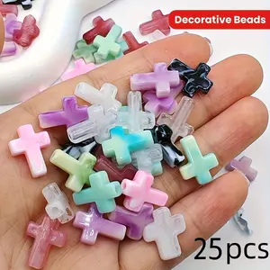 25pcs Random Color Acrylic Cross Beads and Accessories, DIY Jewelry Making Supplies, Handmade Necklace Bracelet Keychain Components