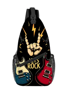 Chest bag with full-panel print of rock guitar pattern, Zipper Fanny Pack, Casual Waist Bag, Zipper Bum Bag