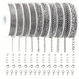 78.7 Feet 10 Rolls 304 Stainless Steel Jewelry Chains for DIY Necklace Bracelet Jewelry Making with Stainless Steel Jump Rings/Lobster Clasps/Connectors