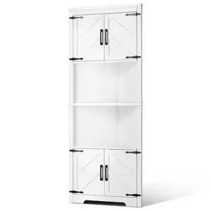 【DealsForYouDays】VEVOR 68" Tall Corner Storage Cabinet,  , 6 Tiers Farmhouse Storage Cabinet with 4 Wooden Doors & Adjustable Shelves, Freestanding Corner Kitchen Cabinet for Living Room, Kitchen, Laundry Room, White