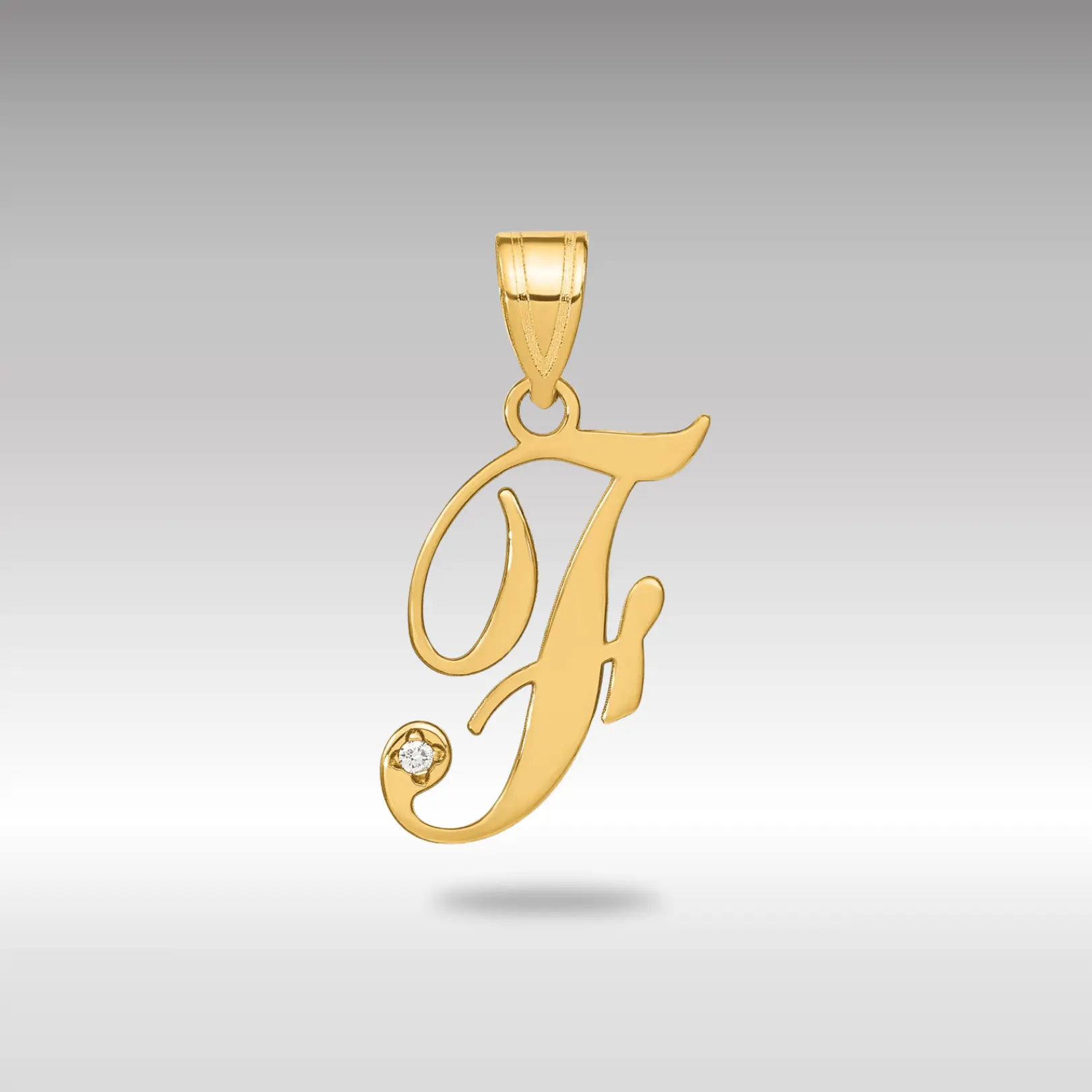 14K Gold Script Letter F Initial Pendant with Diamond - Model YC252F