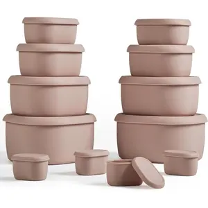 12Pcs/Set Nesting Silicone Food Storage Containers with Lids, BPA Free Reusable Meal Prep Silicone Containers Airtight, Freezer Dishwasher Safe (33.8oz, 20oz, 10oz, 6.7oz, 1.3oz) (Pink)