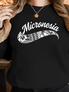 Women's Trendy Micronesian Tribal Print Sweatshirt, Comfortable Round Neck Pullover Top, Unique Ethnic Inspired Graphic Hoodie, Casual Streetwear Fashion, Soft Daily Wear, Modern Cultural Design