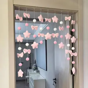 Cute Knot Door & Room Partition Curtain, No-Punching Curtain for Bedroom & Bay Window, Heart-Shaped DIY Decoration
