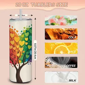 ColorFlow  Rainbow Love Heart Tree Tumbler  20oz Stainless Steel Insulated Mug with Straw  Pride Art Gift Travel Cup