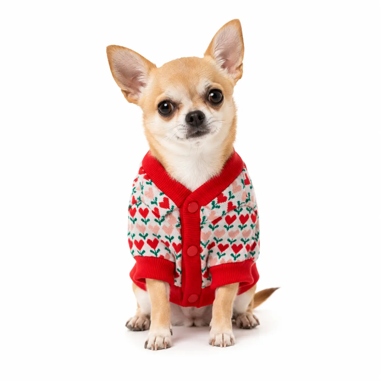 Small-Medium Dog & Cat Knit Sweaters, Heart-Patterned Soft Cotton Cardigans with Elastic Trim, Skin-Friendly Windproof Heat-Retaining Winter Pet Outfits, Knit Sweater