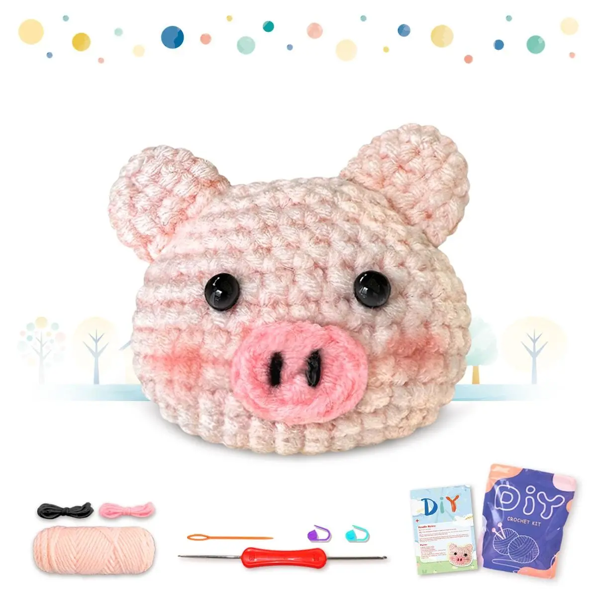 Cute Pig Shaped Crochet Kit, 1 Set DIY Crochet Kit with Step-by-step Video Tutorial, DIY Knitting Supplies for Beginners