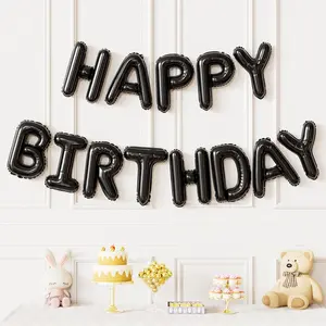 Happy Birthday Balloon Banner, 16 Inch Black Happy Birthday Banner Foil Balloons, Black Hbd Balloons Letter Mylar Balloon, Birthday Sign Party Decorations for Women Men Boys Girls
