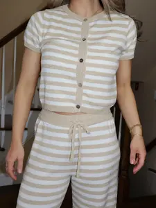 Catalina Striped Button Top