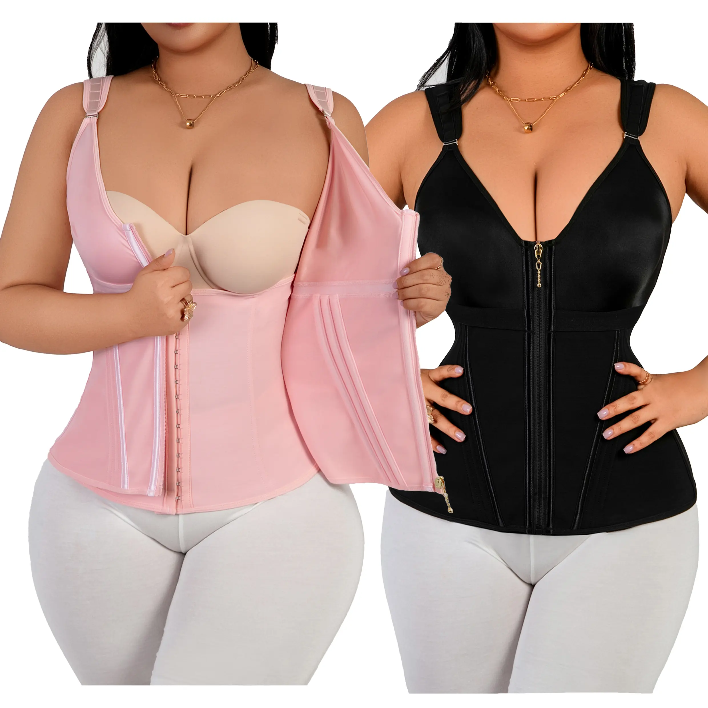 Trendyhub Women's Compression Zipper Corset with Built-in Bra - Waist Trainer Body Shape, Curves/Smoothing/Tight-Fitting Compressive Shapewear Tops, Plus Size Athleisure Tummy Control Shaper Tank Top, Colombianas Sportswear for Summer Workouts