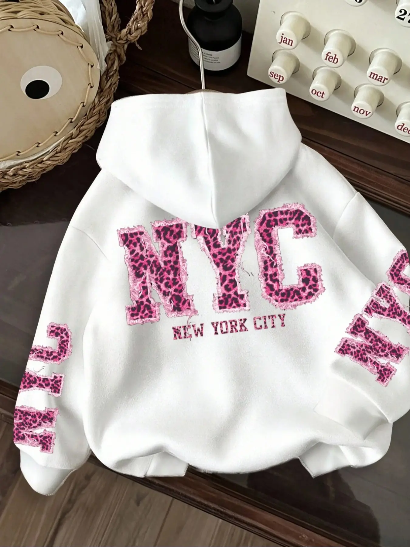 Women's Casual Leopard Print Hoodie, Loose-Fit Baggy Fleece Sweatshirt Pullover with Letter Design, Knit, Fall & Winter Fashion, Multi-Functional Style