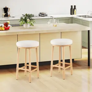 COSTWAY - 27" Bar Stools Set of 2 Upholstered Barstools with Boucle Fabric Seats-White