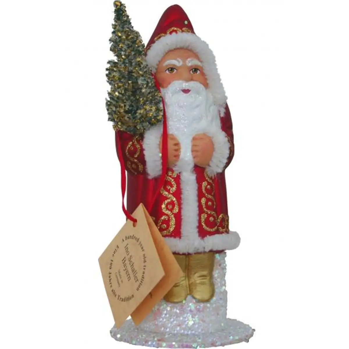 Alexander Taron 15641 Schaller Paper Mache Candy Container - Christmas Santa Claus Decoration Ornament in Red Coat with Gold Lines, Tree