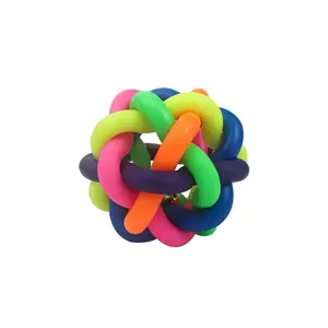 Colorful Woven Rubber Dog Bell Ball, Indestructible Puppy Teething Toy, Interactive Pet Chew Toy for Small Medium Dogs