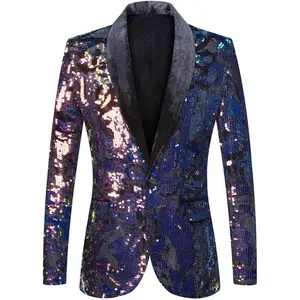 Men Fashion Purple Colorful Velvet Sequins Blazer