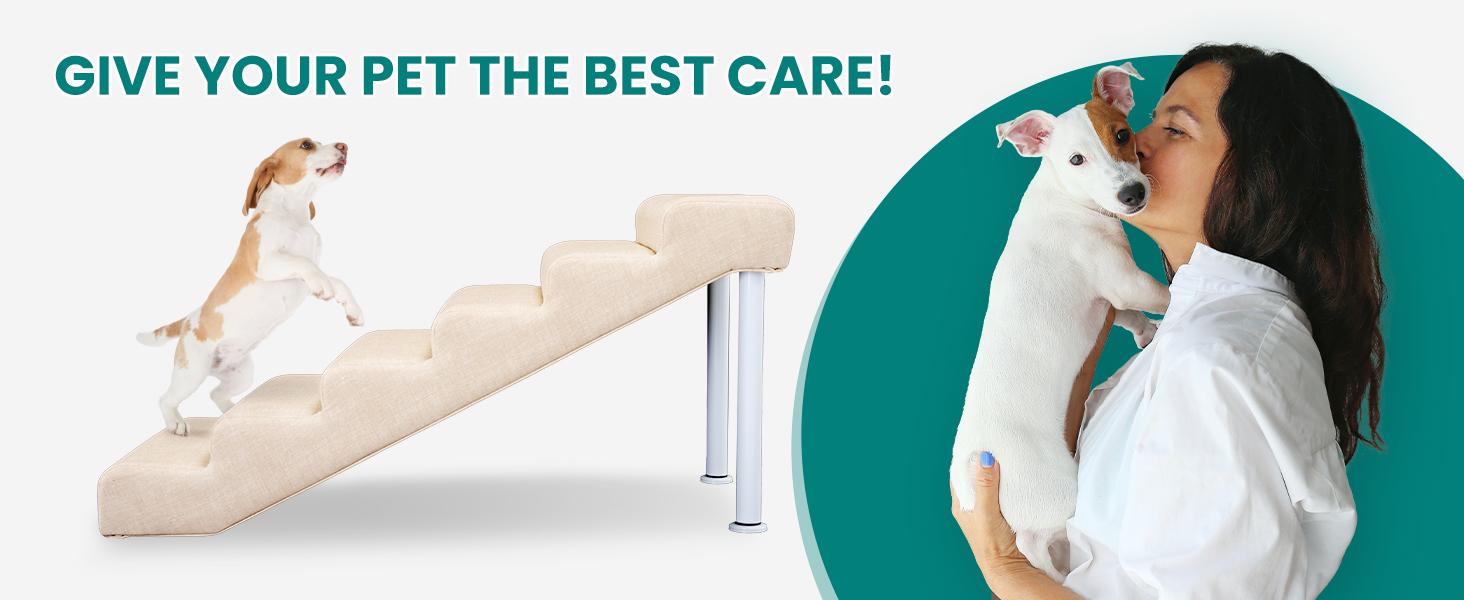 SLSY XL Foam Dog Stairs Ramp - Adjustable, Anti-Slip Bottom, Gentle Slope, Easy to Move, Waterproof, PE Support Board, Washable Removable Cover for Small/Senior Dogs (Holds Up to 150 lbs) - For High Beds, Couches