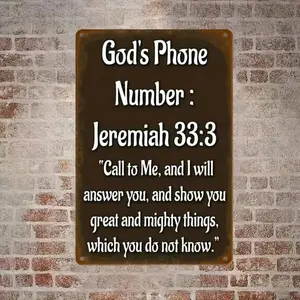 "Jesus’ Phone Number Never Busy" Vintage Metal Sign – Jeremiah 33:3 Christian Wall Decor, Religious Gift for Home, Kitchen & Bar