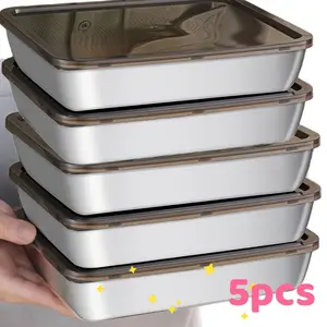 5pcs Stainless Steel Kitchen Food Storage Containers, Leak-Proof, Reusable, Stackable, Ideal for Fruits, Meat, Vegetables, Outdoor, Camping, Home Use