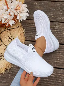 Women’s Mesh Slip-On Sneakers, Slip On Style – Breathable Lightweight Walking Shoes, Platform Comfort Casual Everyday Travel Shoes (Black White Green Grey)