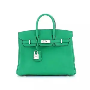 Pre-owned HERMÈS Leather Handle bag Birkin 25 Handbag Green Swift with Palladium Hardware 4000018822454