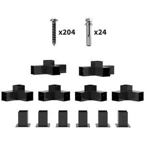 12PCS Pergola Kit – 4 x 3-Way + 2 x 4-Way Brackets + 6 x Post Bases. For 4"x4" Lumber (Actual 3.6"x3.6"). Precision-Welded Powder-Coated Metal. Expansion Screws Included