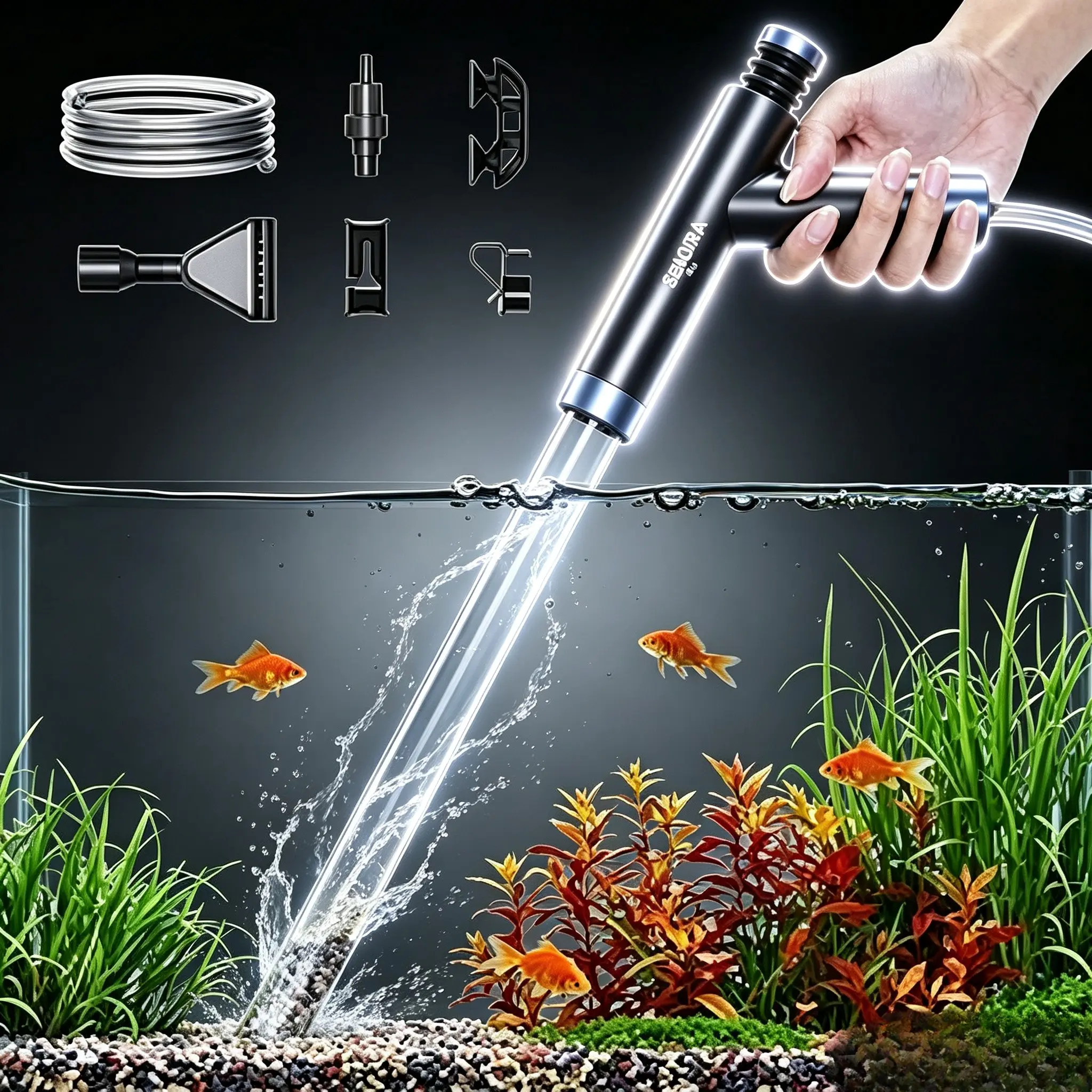 Fish Tank Gravel Cleaning Kit SEAOURA Aquarium Sand Cleaner Siphon Vacuum with Air Push Button Multifunction Water Changer Hose for Sucking Manure Washing Substrate Household Aquarium Maintenance Supplies