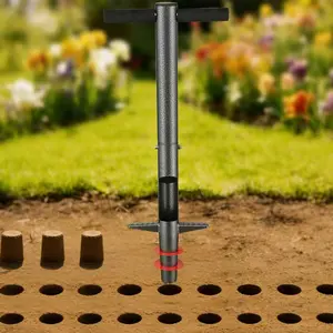 33.5" Long Handle Sod Plugger for Standing Planting 2"/4"/6" Adjustable Depth Garden Hole Digger Heavy Duty Auto Eject Lawn Plugger for Flower Bulbs Grass Plugs Seedlings