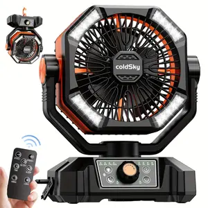 20000Mah Battery Powered Camping Fan - Dual Motor, 8-Speed with Remote Control & 4 LED Lanterns, Portable Outdoor Fan with Hook for Tent, Power Outage, Construction Site, Camping Gear And Equipment