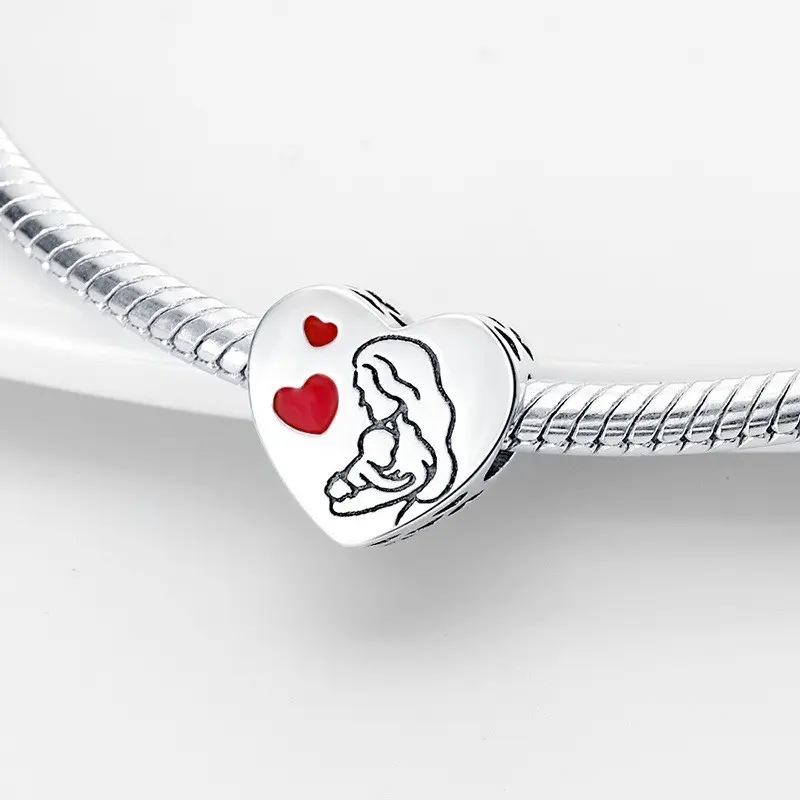 S925 Sterling Silver Mom Love Heart Charm - Hypoallergenic Dangle Pendant for Bracelets, Necklaces - Mother's Day Jewelry Gift