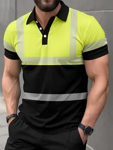 Neon Hi-Vis Polo Shirt, Men's Breathable Night Run Shirt, Summer Daily Wear Fashion Item, Casual Fitted Polo Shirt, Top, Athletic Polo Shirt