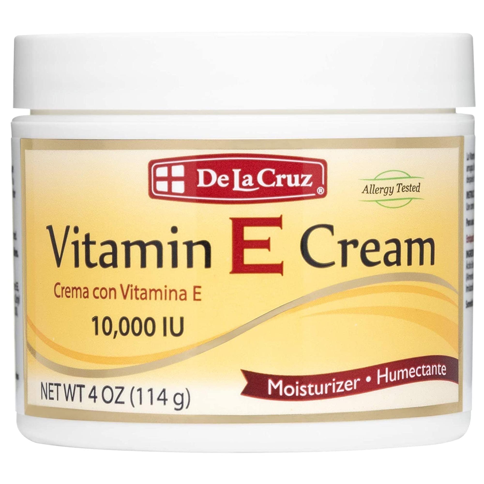 De La Cruz Vitamin E Cream 10,000 IUs, Face and Skin Moisturizer 4 oz Jar