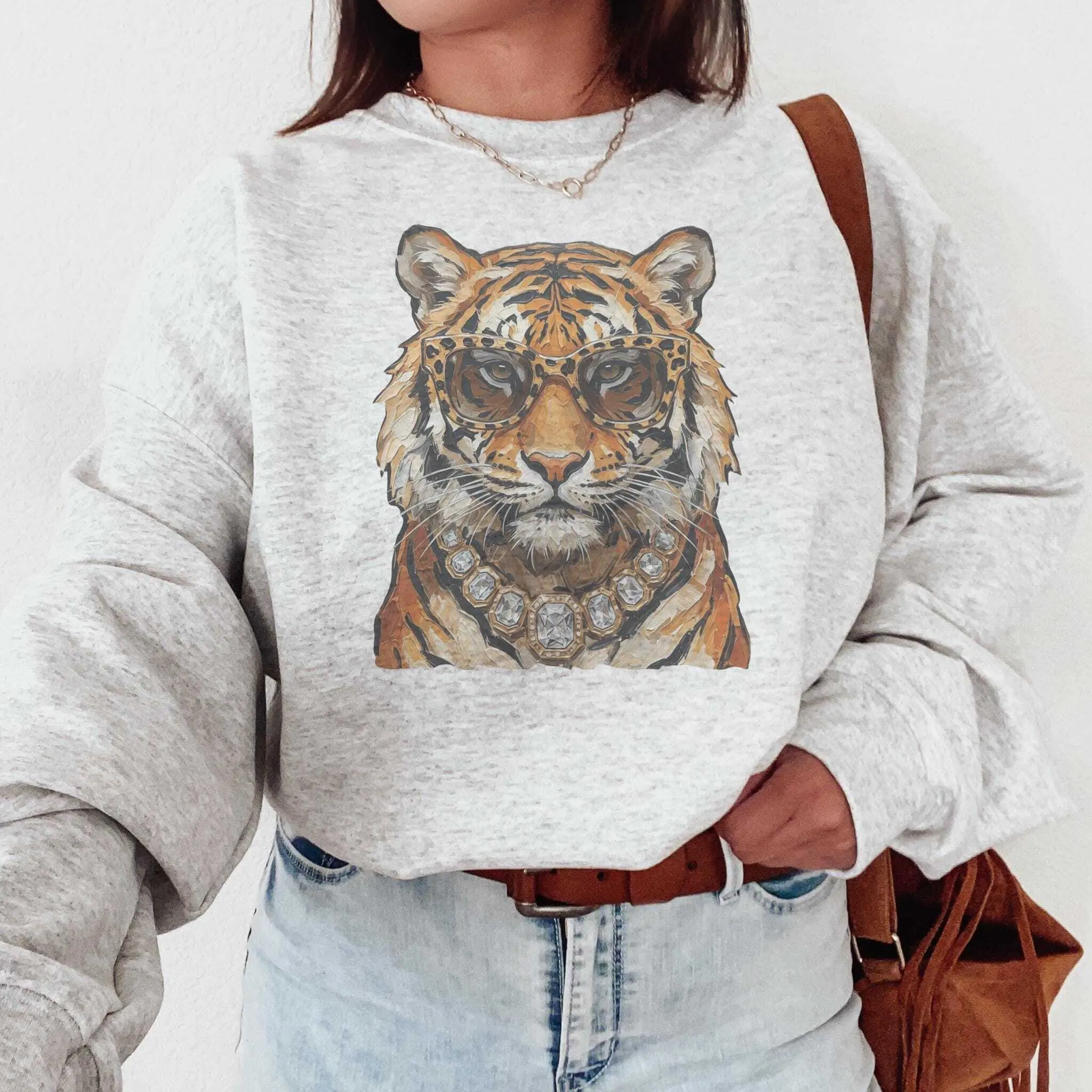 Tiger Mascot Sweatshirt, Tigers School Spirit Shirt, Mascot Crewneck Sweatshirt, Leopard Glasses Tiger Pullover, Game Day Sweatshirt Cotton Trending