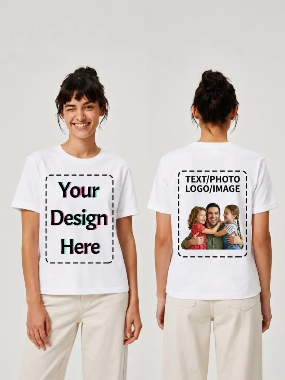 Carpesun Unisex Custom Cotton tshirts For Men Women, Front & Back Double Side Print Personalized Tees, Design Your Own With Your Photo, Text Or Logo, Thick Soft Cotton Short Sleeve Customized Tee Ideal For Wedding, Company, Holiday Custom Gift