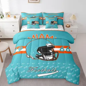 Football Comforter Set 7 Pieces Boys Bedding Set for Kids Boys Girls Football City Bed in a Bag with Comforter,Sheets,Pillowcases,Cushion Covers Sports Games Bedroom Decor