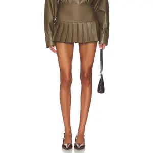 Norma Kamali Pleated Pickleball Skirt in Bark