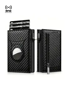 Carbon Fiber Men Clutch Bag Luxury Credit Cardholder Handbag Smart Wallet for AirTag Zipper Coin Pocket Pop Up Magnetic Card Bag,Gift for Him,Classic
