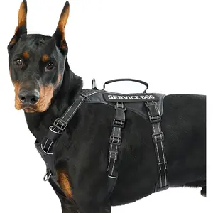 Huntboo Service Dog Vest Harness, Escape Proof Harness with 6 Patches, No-Pull, Reflective Harness with Handle, Adjustable for Small to Large Dogs, for Training and Hiking (Black, L)