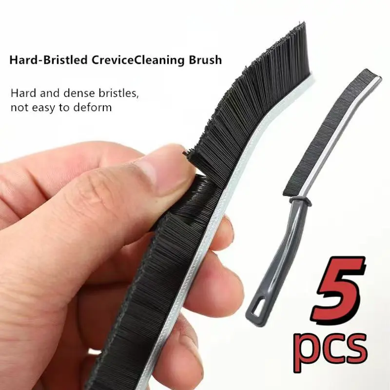 Home Cleaning Tool 5-Piece Hard Bristle Plastic Cleaning Brush Set with Scrubbing Stick for Bathroom, Kitchen, Narrow Spaces