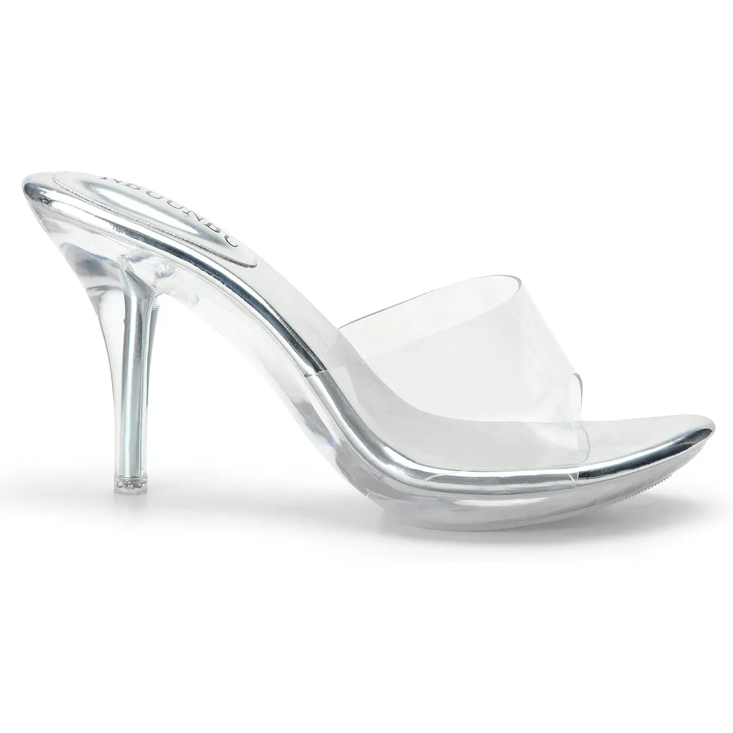Silver Clear Heels Women Dress Shoes Transparent Strap Stilletos Heels Open Toe Silver Heeled Sandals Pump Mules