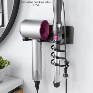 Wall-Mounted Aluminum Hair Dryer Stand, Adhesive Curling Iron Holder, Bathroom Organizer, Small Space Solution, Modern Storage Design