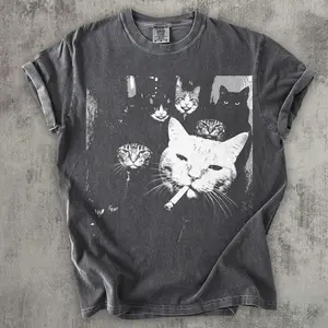 [Sale up to 50%] [Free Ship] Funny Gangster Cat Comfort Color TShirt, Meme Cats Graphic Tee, Vintage Cat Lover Shirt, Funny Cat Meme Tee, Edgy Cat Shirt