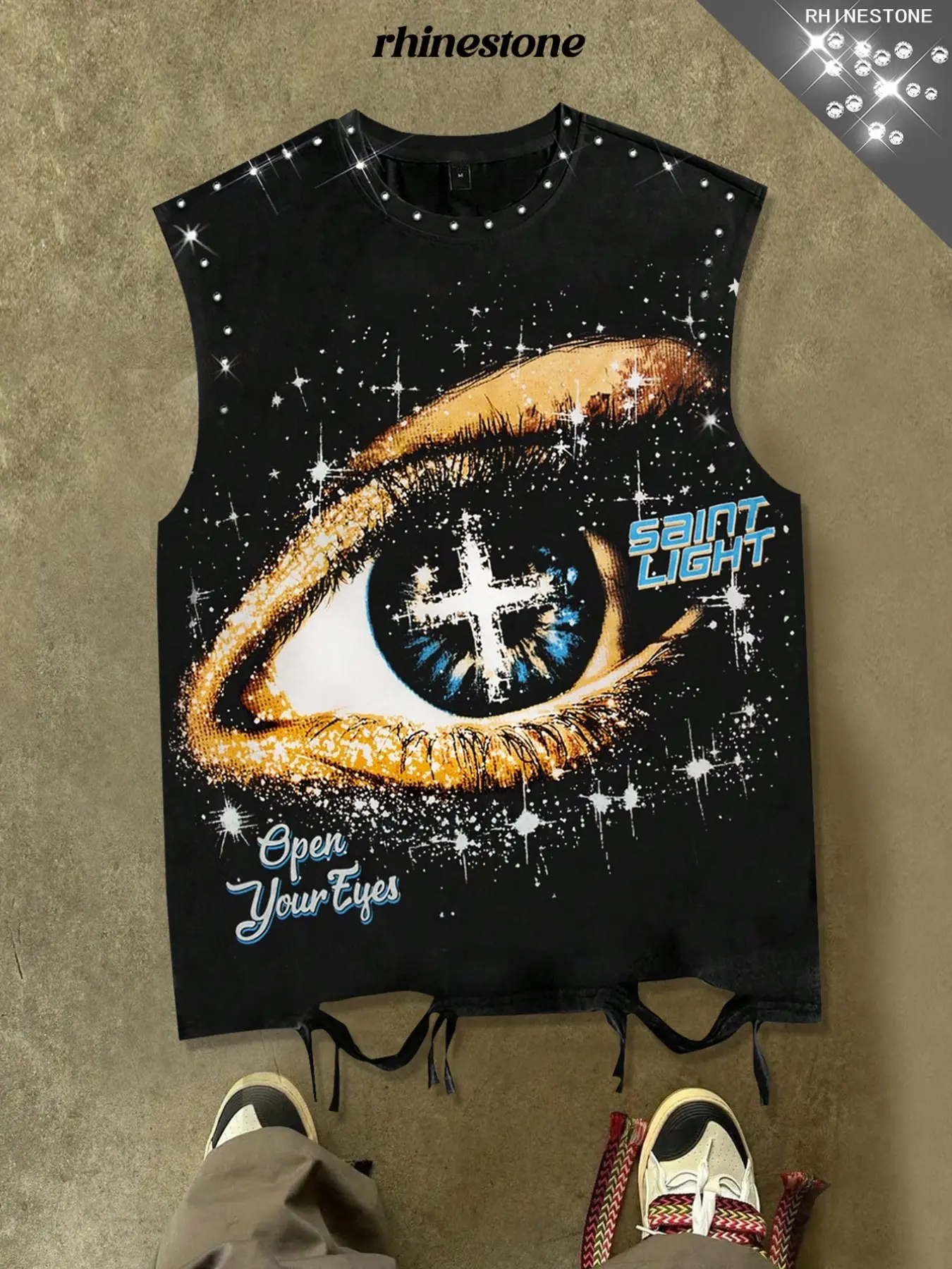 Diamond vest with cross eye pattern cut vest for men, summer sleeveless round neck vest for men, eye print pattern vest for men, European and American fashion brands, suitable for both men and women, geometric vest for American retro Y2K, Aesthetic Unisex