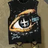 Diamond vest with cross eye pattern cut, summer sleeveless round neck, eye print pattern vest for men, European and American fashion brands, suitable for both men and women, geometric vest for American retro Y2K, Sleeveless Tanks