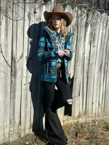 POWDER RIVER OUTFITTERS Womens Blue Printed Aztec Softshell Jacket PRW092RY6