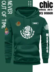 Men's Hooded Sweatshirt with Mexican Eagle Print, Casual Fitted Streetwear, Graphic Hoodies, Casual Pullover Sweatshirts, Fall & Winter Comfort, Campus Commute, Home Leisure