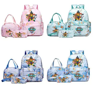 3-Piece Paw Patrol Backpack for School Lunch Bag Pencil Case Set, Cute Cartoon Design, Adjustable Shoulder Straps, Nylon Material, Large Capacity, Ideal Gift